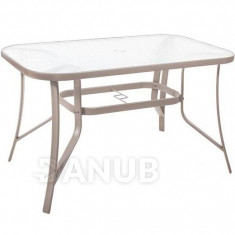 Springos Kerti asztal 120x70x70cm - fém + üveg, szürke