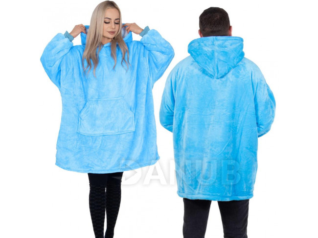 Unisex meleg bársony oversize 2in1 kapucnis pulóver - türkiszkék