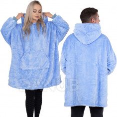 Unisex meleg bársony oversize 2in1 kapucnis pulóver - világoskék