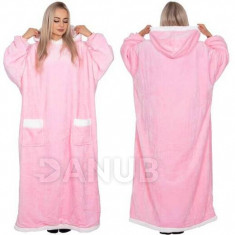 Női meleg bársony oversize 2in1 kapucnis pulóver - hosszú - rózsaszín