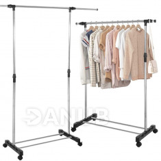 Ruhatartó állvány - 85-150 cm kerekeken - alumínium - teleszkópos