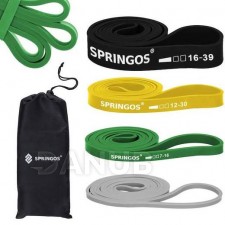SPRINGOS Fitness edzőgumi - 4 darabos szett - szürke / zöld / sárga / fekete