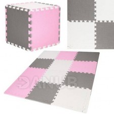 SPRINGOS Habszivacs puzzle négyzetek 118x90cm - szürke, rózsaszín, fehér