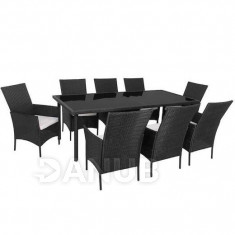 Springos Kerti bútor szett PORTO + asztal + 8 szék - fekete/ekrü