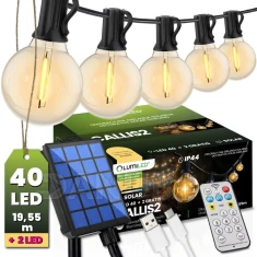 Napelemes kertifényfüzér 40x LED díszgömb 19,55m