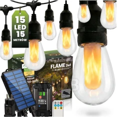 Napelemes kertifényfüzér 15x LED láng dekoratív világítás 15m 1800K meleg FLAME LUMILED