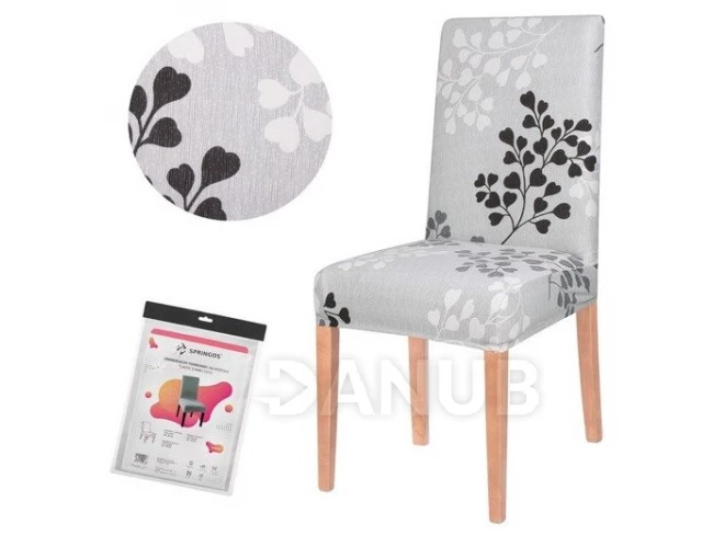 Univerzális székhuzat  - szürke-fekete levelek