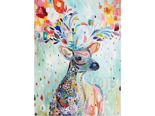 Gyémántfestés - hímzés - 40x30 cm - színes szarvas