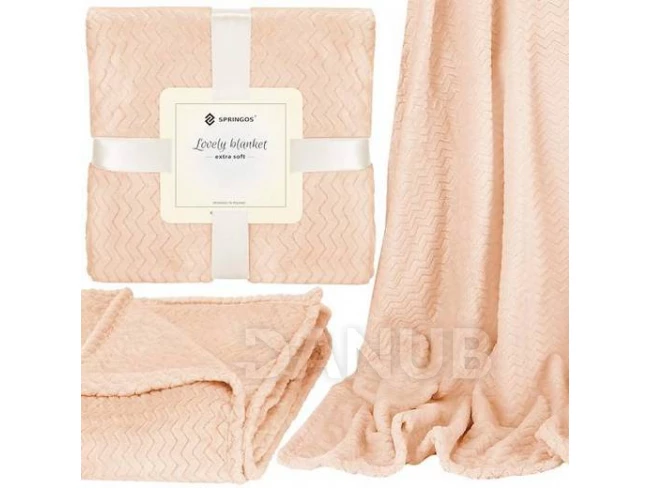 Kétoldalú plüss takaró 130x180cm - cikcakk – barack színű