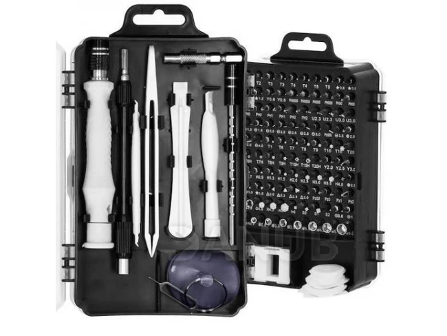 precíziós csavarhúzó készlet, 117 db, acél/műanyag, fekete