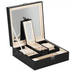 Ékszerdoboz 2 az 1-ben - fekete öko-bőr