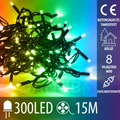 Karácsonyi kültéri led fényfüzér – csatlakoztatható + programozható - 300led – 15m Multicolour