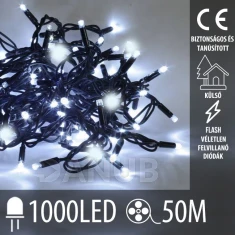 Karácsonyi kültéri led fényfüzér FLASH - 1000led – 50m - hideg fehér / hideg fehér