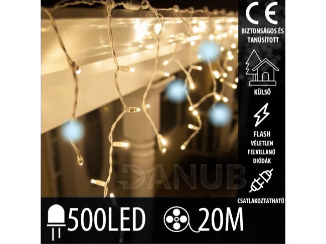 Karácsonyi LED fényfüggöny kültéri flash - 500led - 20m - Meleg fehér / Hideg fehér flash