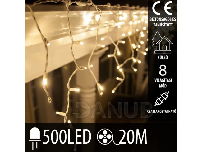 Karácsonyi LED fényfüggöny kültéri - programok + távirányító - 500LED - 20M Meleg fehér