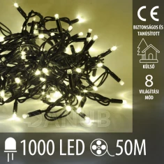 Karácsonyi led fénylánc kültéri + programozó - 1000led - 50m meleg fehér