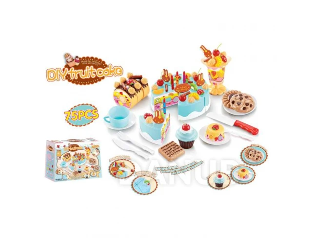 Születésnapi torta kiegészítőkkel - 75db - kék