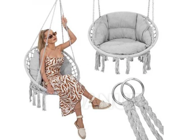 Hintaszék bojtokkal - szürke + világosszürke párna