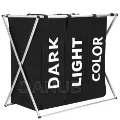 Háromrekeszes szennyeskosár - 146 L - összecsukható - fekete