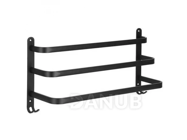 Fali törölközőtartó fürdőszobába - hármas - alumínium - fekete