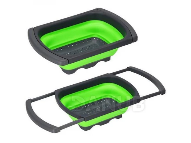 Szilikon szűrő a konyhai mosogatóhoz - összecsukható - szürke-zöld