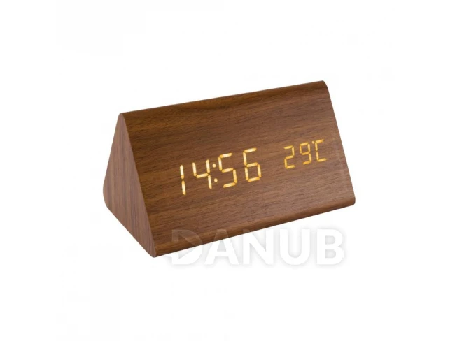 Home OC 05 digitális LED ébresztőóra, valódi faburkolat, tapsra aktiválható kijelző, dátum és hőmérséklet kijelzés, elemes vagy hálózati tápellátás