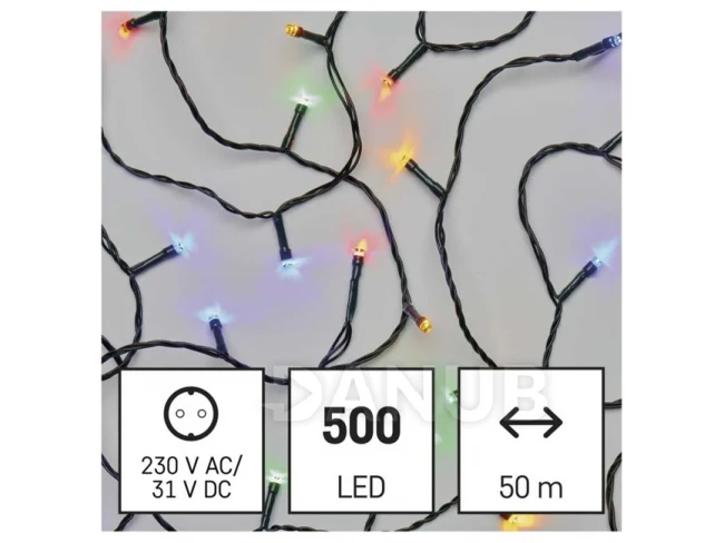 LED karácsonyi fényfüzér, 50 m, kültéri és beltéri, többszínű, programok, időzítő