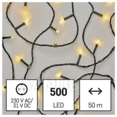 LED karácsonyi fényfüzér, 50 m, kültéri és beltéri, meleg fehér, programok, időzítő