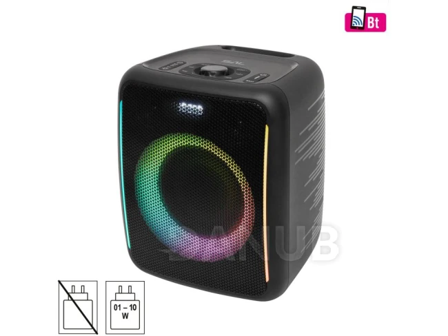 SAL BTCUBE hordozható Boombox, vezeték nélküli hangszóró, 70 watt, 3 hangszóró, Bluetooth TWS, IPX4, beépített akkumulátor