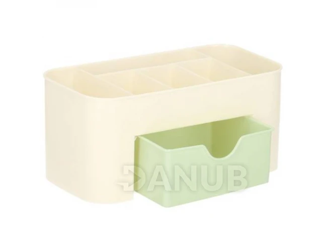 Kozmetikai szervező fiókkal - krémszínű-zöld