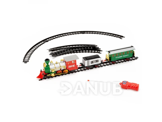 Gyerekmozdony kocsikkal, gőzzel és hangokkal, elemmel