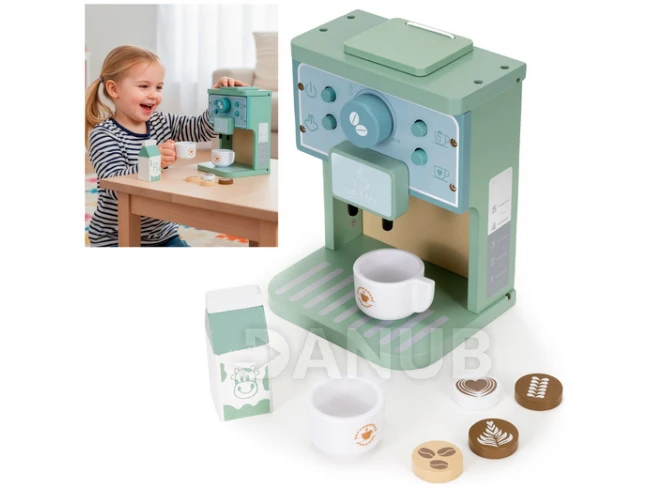 Gyerek fa kávéfőző poharakkal - 8 darabos, többszínű