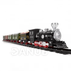 Gyerekvonat kocsikkal, gőzzel és hangokkal, elemmel