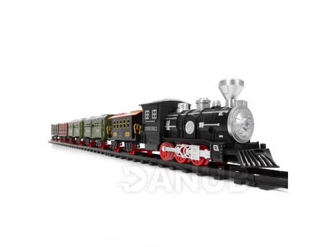 Gyerekvonat kocsikkal, gőzzel és hangokkal, elemmel