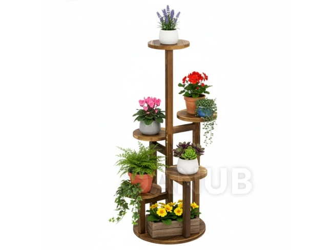 Fa virágállvány 6 polccal - 87 cm - barna