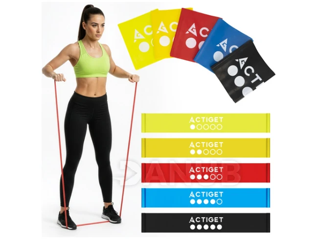 Fitness ellenállási gumik edzéshez - 5 darabos szett - ellenállás 1-15 kg
