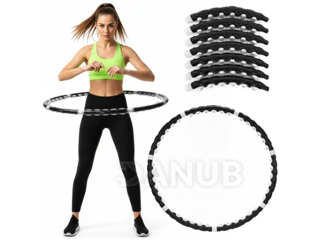 Hula hoop masszázs dudorokkal – 92 cm – összecsukható – fekete