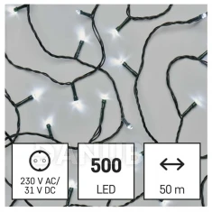 LED karácsonyi fényfüzér, 50 m, kültéri és beltéri, hideg fehér, programok, időzítő