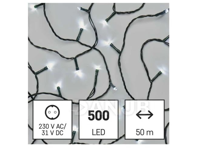 LED karácsonyi fényfüzér, 50 m, kültéri és beltéri, hideg fehér, programok, időzítő