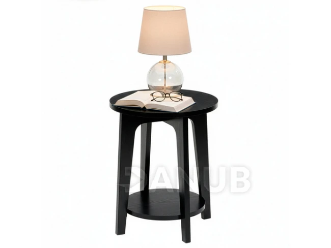 Kerek fa konferenciaasztal - Ø 40 cm - kiegészítő polccal - fekete