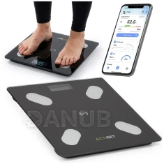 Személyi digitális mérleg – 180 kg – edzett üveg – Bluetooth + alkalmazás – fekete