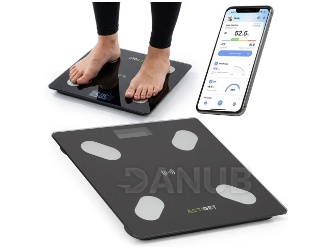 Személyi digitális mérleg – 180 kg – edzett üveg – Bluetooth + alkalmazás – fekete