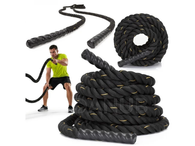 Erősítő kötél erőnléti edzéshez/crossfithez – 9 m – fekete