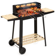 Hordozható szénhidrát grill - fekete/fából készült