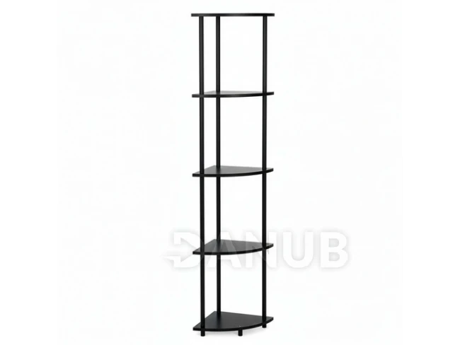 Sarokpolcos állvány 5 polccal nappaliba - 147 cm - fekete