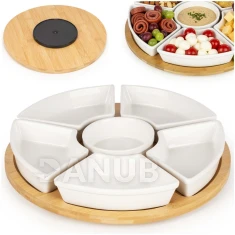 Tálalótálca 6 tálkának – forgatható – kerek – 30 cm – bambusz