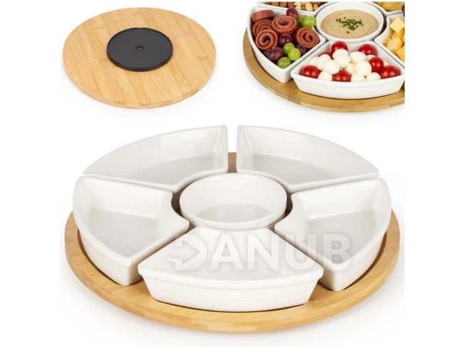 Tálalótálca 6 tálkának – forgatható – kerek – 30 cm – bambusz