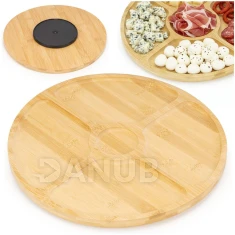 Tálalótálca frissítőhöz – forgatható – kerek – 33 cm – bambusz