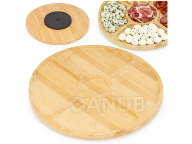 Tálalótálca frissítőhöz – forgatható – kerek – 33 cm – bambusz