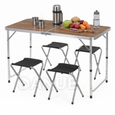 Összecsukható asztal és 4 szék - 120 x 60 cm - fekete és szürke